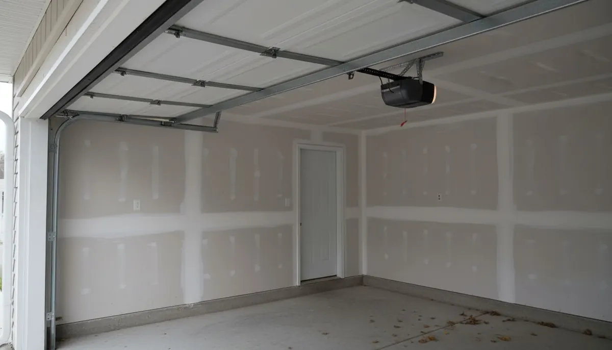 New belt drive opener mounted to the ceiling of a two-car garage