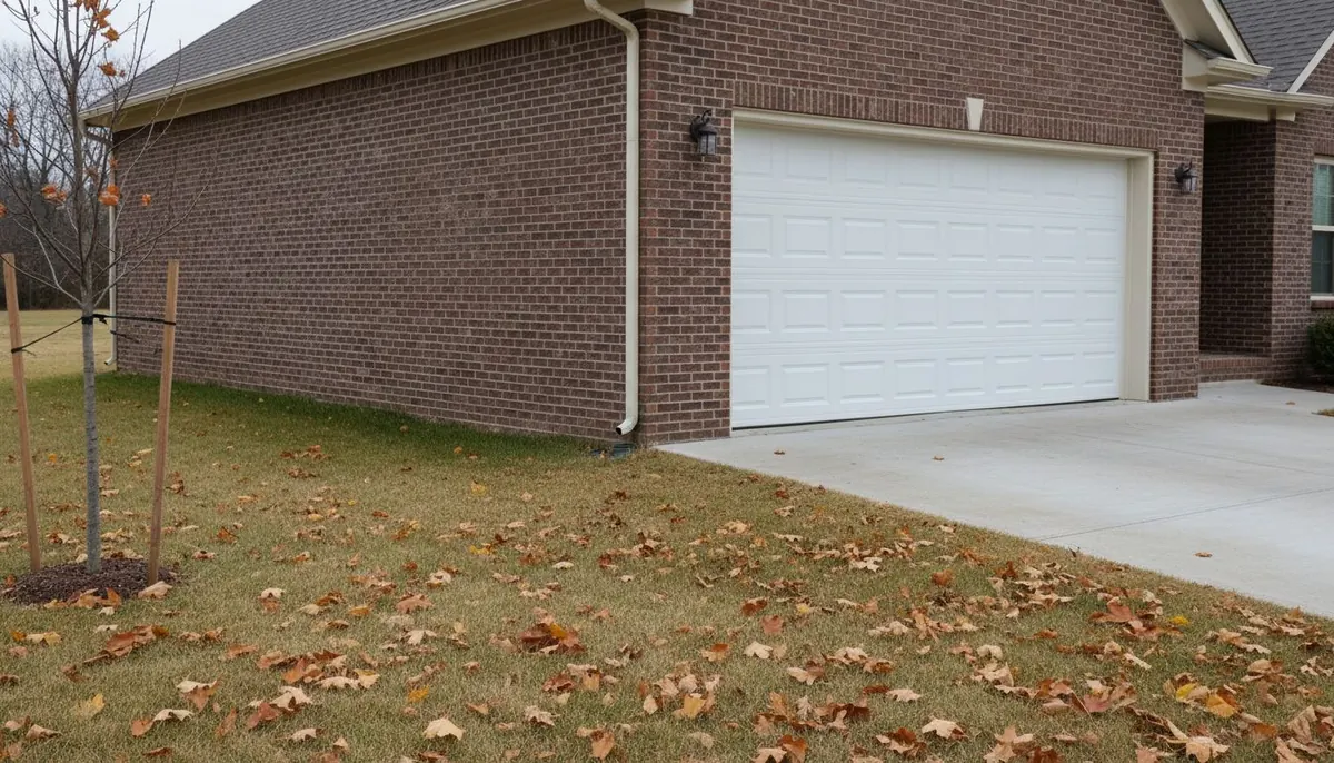 New insulated steel double garage door installed on a brick two car garage